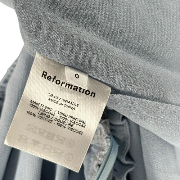 REFORMATION Jessy Dress Smocked Midi Dress Mineral Blue Women's Size 0 Boho Chic - Picture 7 of 9